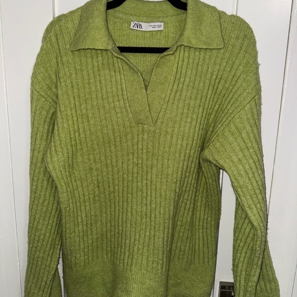Zara Sweaters - ZARA Like Green Ribbed Polo Collar Sweater